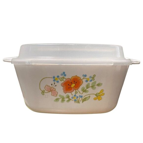 Corning Ware P-43-B Wildflower Orange Flower 2 3/4 Cup Dish with Plastic Lid - Picture 1 of 9